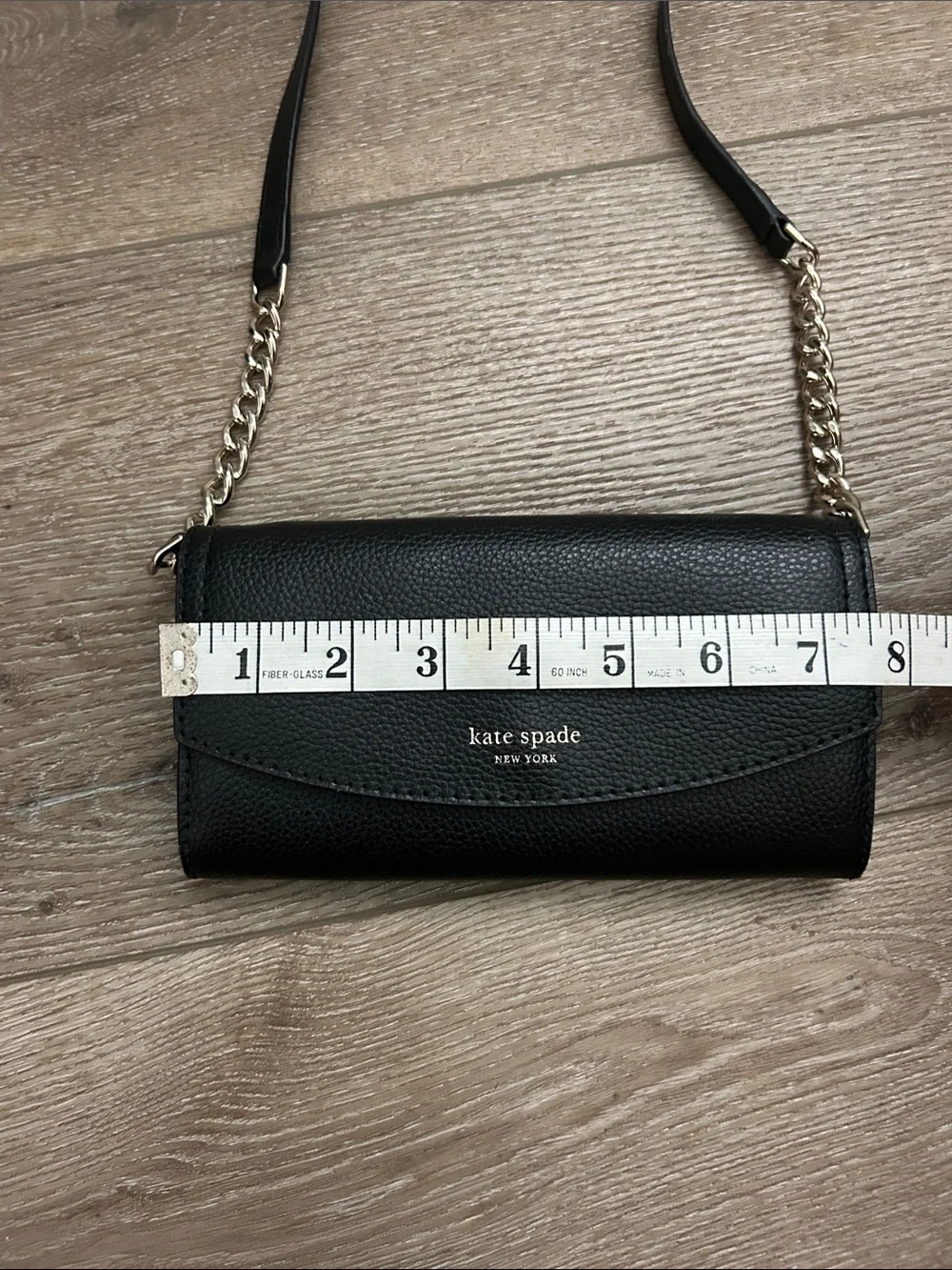 KATE SPADE NY Eva Crossbody Wallet on a Chain Black Pebbled Leather